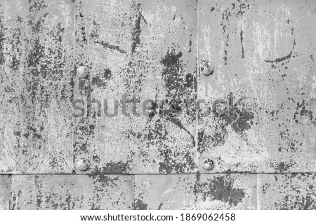 Abstract Peeling Ultimate Grey Copper Paint Background. Aged Gray Aluminum Grunge Effect Iron Material Panel. Stainless Steel Corrosion Texture Square.