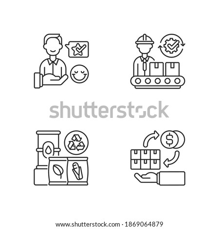 Industrial business linear icons set. Customer satisfaction, manufacturing, raw materials and trading. Customizable thin line contour symbols. Isolated vector outline illustrations. Editable stroke Royalty-Free Stock Photo #1869064879