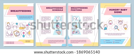 Breastfeeding brochure template. Schedule, position. Hungry baby signs. Flyer, booklet, leaflet print, cover design with linear icons. Vector layouts for magazines, annual reports, advertising posters Royalty-Free Stock Photo #1869065140