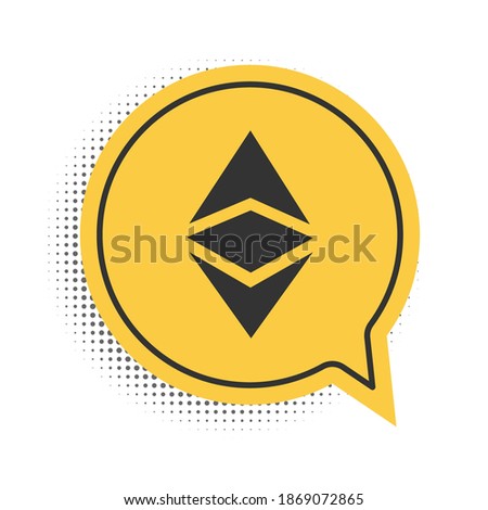 Black Cryptocurrency coin Ethereum classic ETC icon isolated on white background. Digital currency. Blockchain based secure cryptocurrency. Yellow speech bubble symbol. Vector.