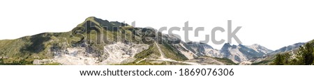 Sagro mountain (Alpi Apuane, Italy) with Carrara's marble quarry isolated on white background