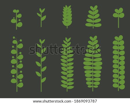 cartoon green branch with leaves set