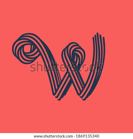 W letter logo made of five parallel lines with noise texture. Impossible shape style. Vector vintage font for boutique labels, chic headlines, jewelry posters, wedding cards etc.
