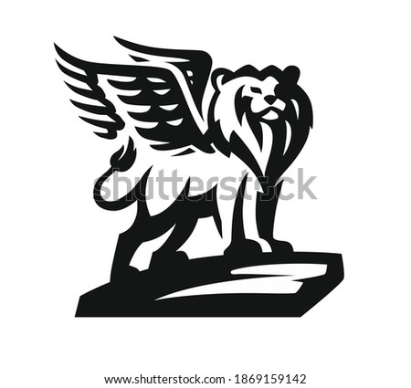 lion with wings emblem on white background