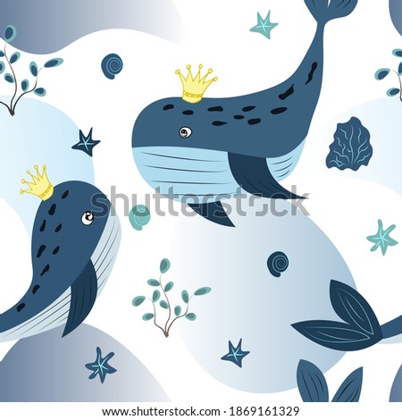 seamless pattern with cute whales - vector illustration, eps