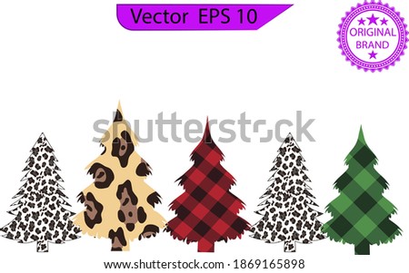 Cheetah, Leopard Print and Buffalo Plaid Christmas Tree on transparent background. EPS 10 Clip art for shirt design and print,