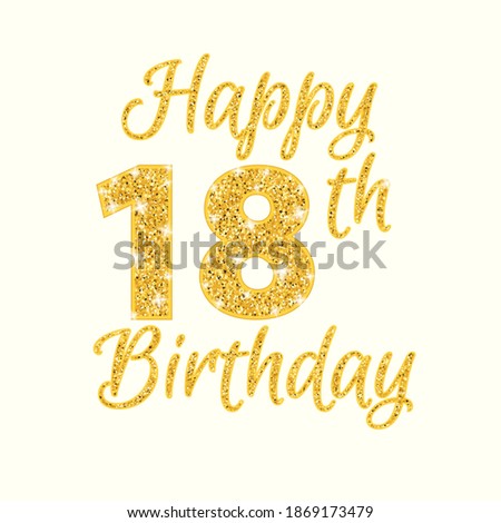 Happy birthday 18th glitter greeting card. Clipart image isolated on white background.