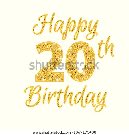 Happy birthday 20th glitter greeting card. Clipart image isolated on white background.