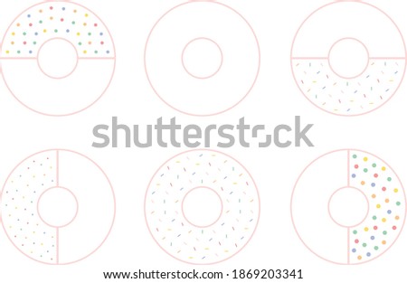 Cute set of simple donuts on white background, decoration, flat vector illustration, art, icon, isolated, trendy style, sweet collection