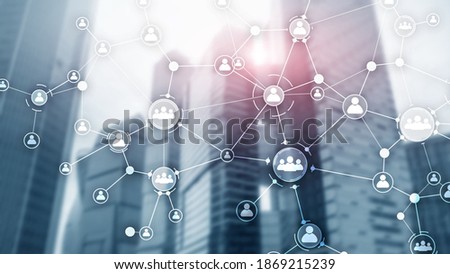 Human resource management, HR on skyscrapers background. Royalty-Free Stock Photo #1869215239
