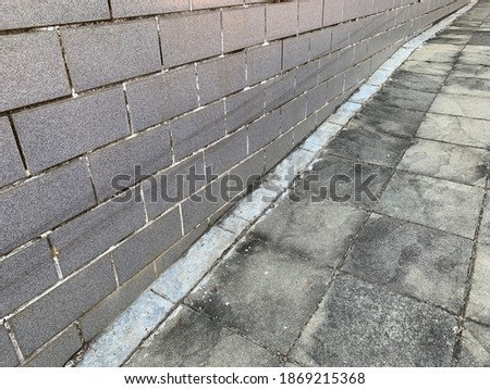 The grungy pavement and the bricked wall