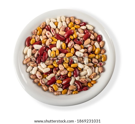 mixed  beans variety in a plate isolated on white  background Royalty-Free Stock Photo #1869231031