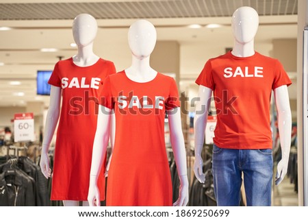 Sale red sign at mall. Discount concept. Market interior design. Selling business model. Lifestyle promotion. Store t-shirt graphic. Shop background. Boutique. Retail commercial price. Money offer