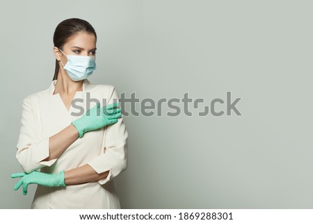 Doctor woman standing on white banner background. Medicine concept