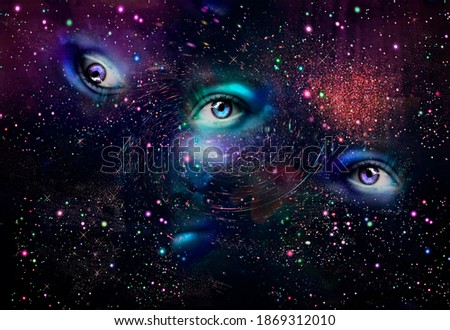 Female eyes on a cosmic background
 Royalty-Free Stock Photo #1869312010