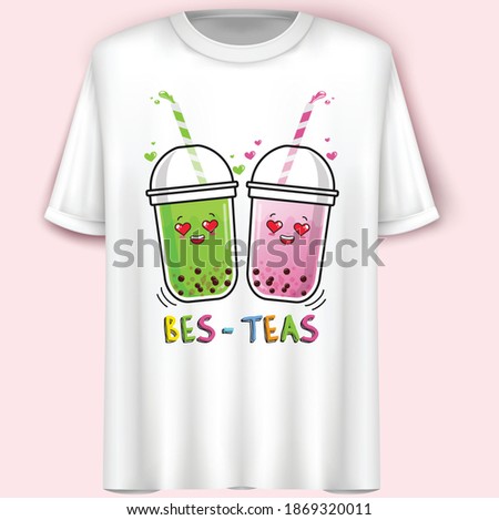 Bes-Teas.Boba Tea.Vector Illustration. T-Shirt Design.Cute Concept.