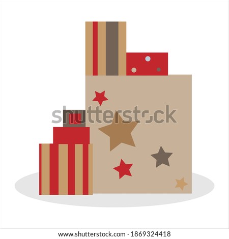 gift boxes, many, stand on top of each other, red, beige
