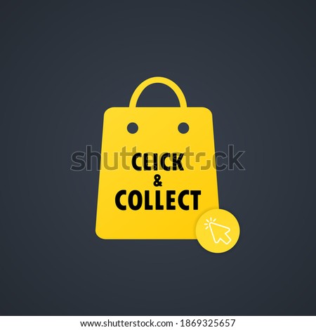 Click and collect icon. Vector sign. Shopping bag with mouse pointer. Flat style trend modern vector illustration