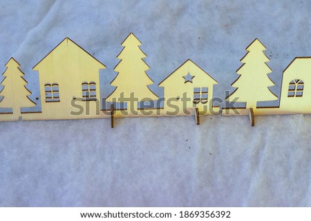 Wooden houses and tree cards 