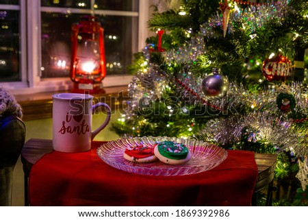 Christmas Tree with lantern, cookies and milk