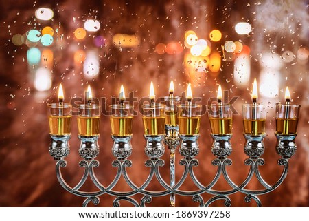 Jewish festival of lights holiday symbol Chanukkah menorah oil candles