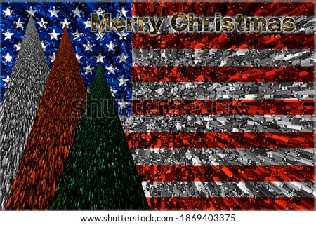 American commemorative flag for Christmas,  colorful pines.