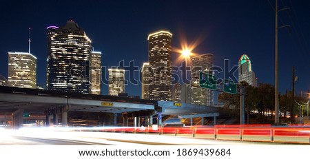Houston Texas skyline on cold crisp night