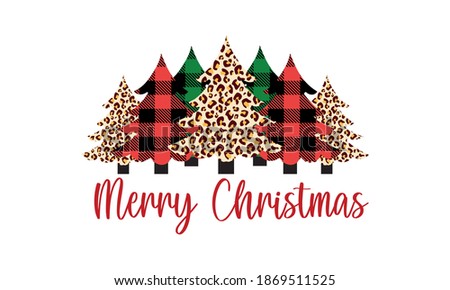 Merry Christmas - Red and Green buffalo plaid and Leopard print Tree Vector and Art clip