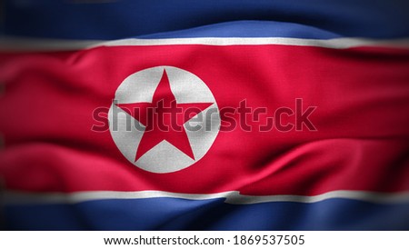 close up waving flag of North Korea. flag symbols of North Korea.