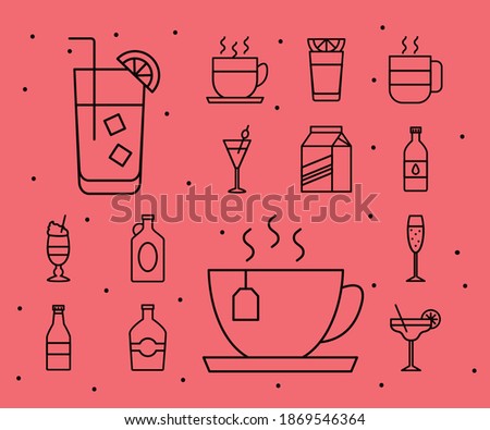 bundle of fourteen beverages set icons vector illustration design