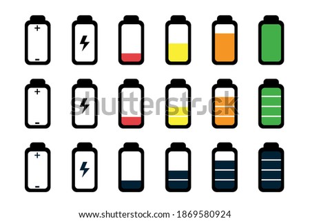 Battery Status Full, Half And Empty - Editable Vector Icons - Isolated On White Background