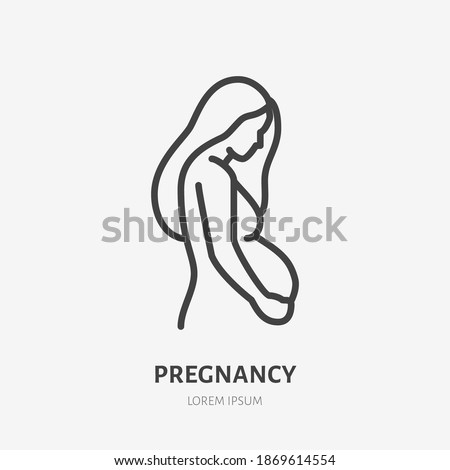 Pregnancy flat line icon. Vector outline illustration of pregnant woman. Black color thin linear sign for gynecologist. Royalty-Free Stock Photo #1869614554