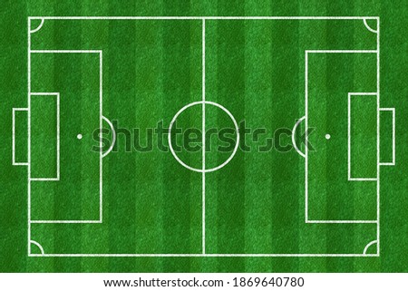 Soccer field. Football stadium. Background of green grass painted with line. Sport play. Overhead view. Pitch green. Ground pattern texture. Playground top plan. Fotball court. Vector illustration Royalty-Free Stock Photo #1869640780