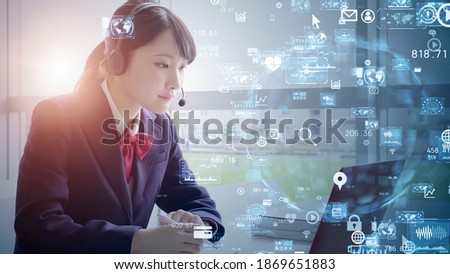 Asian female high school student taking online class. Education technology. Edtech. Royalty-Free Stock Photo #1869651883