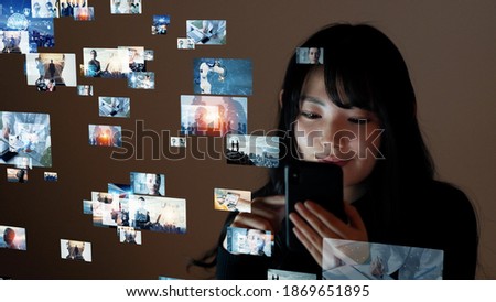 Visual contents concept. Social networking service. Streaming video. communication network. Royalty-Free Stock Photo #1869651895