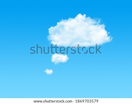White cloud shape of thinking ball on sky background. Concept of global data exchange and communication. Speech bubble clouds. Royalty-Free Stock Photo #1869703579