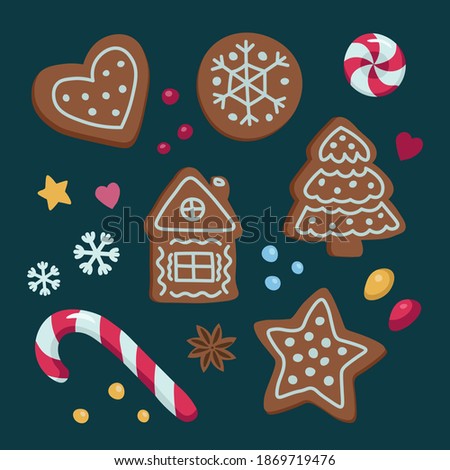 A set of gingerbread and sweets. Vector illustration.