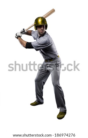 Baseball Player in a Yellow uniform, on a white background.