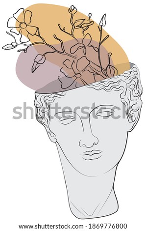 Ancient greek woman statue illustration with line art flowers print -  Abstract floral vector pattern for girl tee - t shirt