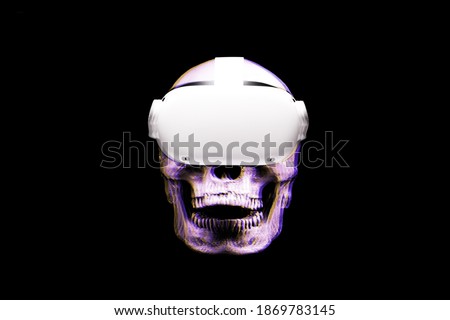Blurred skull in a VR helmet. Future technology. Vr glasses concept. Isolated on black.