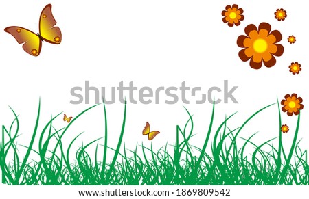 Simple abstract background with butterfly and green grass ornaments