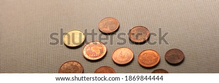 Photo of euro coins and cents on grey background. Money consept. Banner size