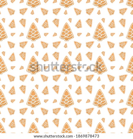 Gingerbread cookie seamless background, pattern of spruces