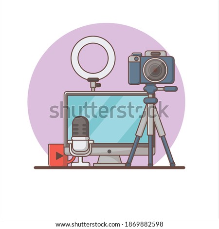Content creator vlog equipment camera microphone monitor illustration vector