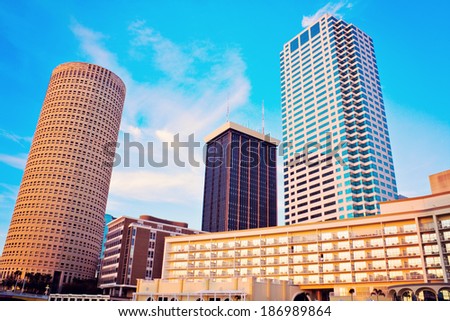 Tampa downtown seen during the sunset