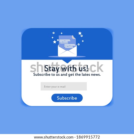 Popup modern subscription form design. Creative menu for followers. Mailing letters website page vector illustration  Royalty-Free Stock Photo #1869915772