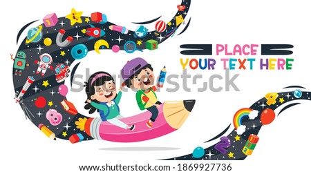 Funny Kid Flying On Colorful Pencil Royalty-Free Stock Photo #1869927736