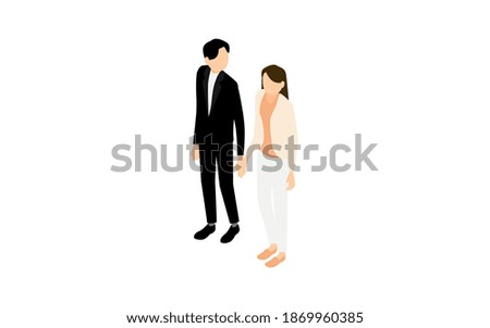 Isometric, men and women walking hand in hand