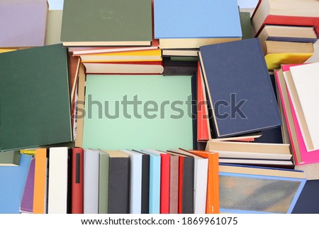 Books on the table with green space for text advertisements or notices