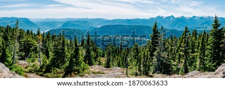 Panoramic view of the Comox Glacier and mountains from the summit of Mt. Becher, Strathcona Provincial Park, Vancouver Island, British Columbia